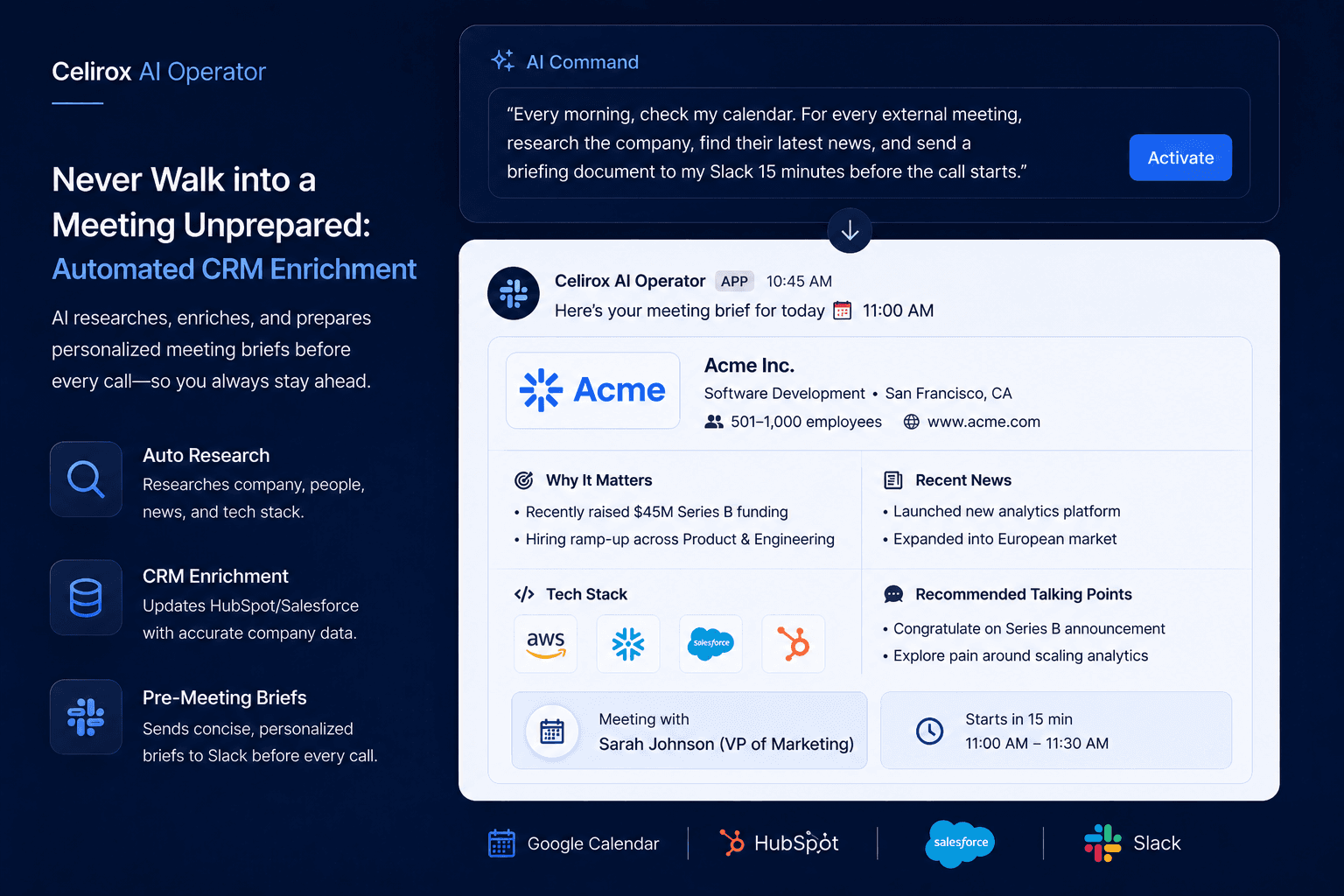 Never Walk into a Meeting Unprepared: Automated CRM Enrichment
